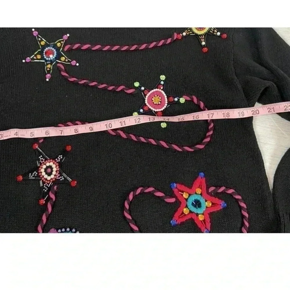 A&M Vintage Western Cowboy Sweater Black Neon Knit 80’s Crochet Jewel Woman’s M - Picture 11 of 13